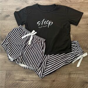 Black and White Striped Sleepwear Set